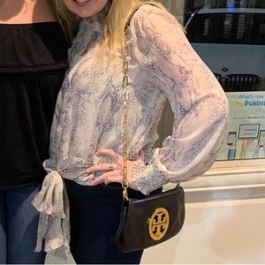 Oliviaceous white snakeskin print tie blouse